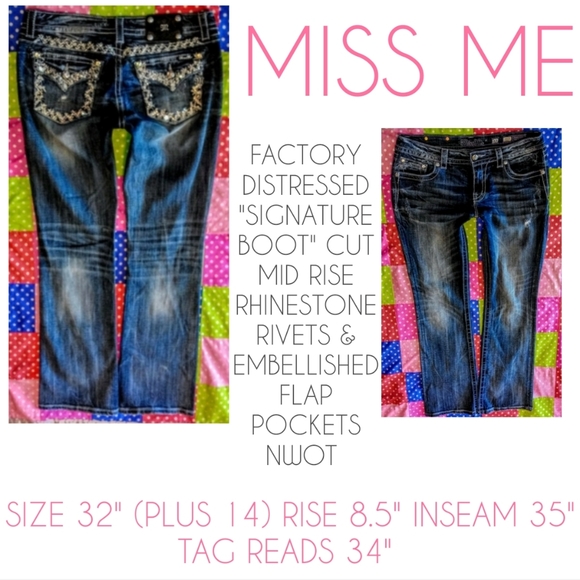 Miss Me Denim - Miss Me Jeans Size 32 Signature Boot Cut Flap NWOT